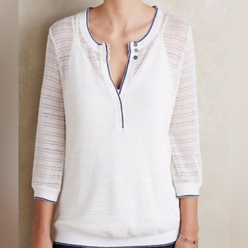 Anthropologie Postage Stamp Sheer sweater top
